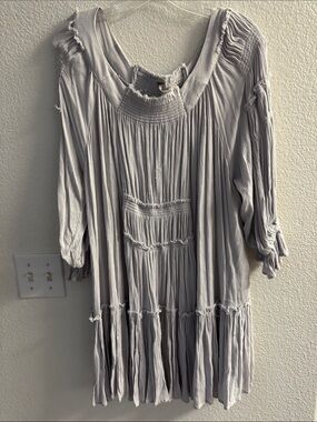NWOT Free People Light Gray Women's Crinkled Peasant Dress